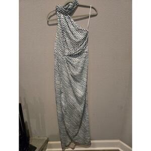 Elle Zeitoune Women's Green Polka Dot Satin Maxi Dress Size M 340 MSRP